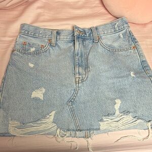 Mango Distressed Denim Mini Skirt